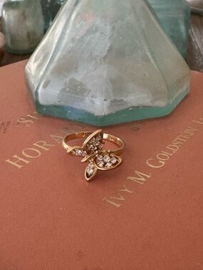 J Crew Gold Butterfly Crystal Ring